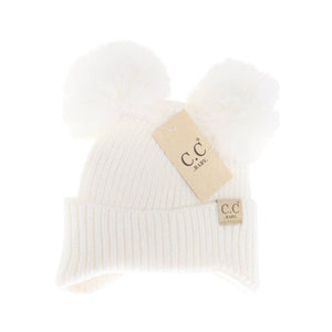BABY Ear Flap Double Pom C.C Beanie BBHTC0078: Lavender