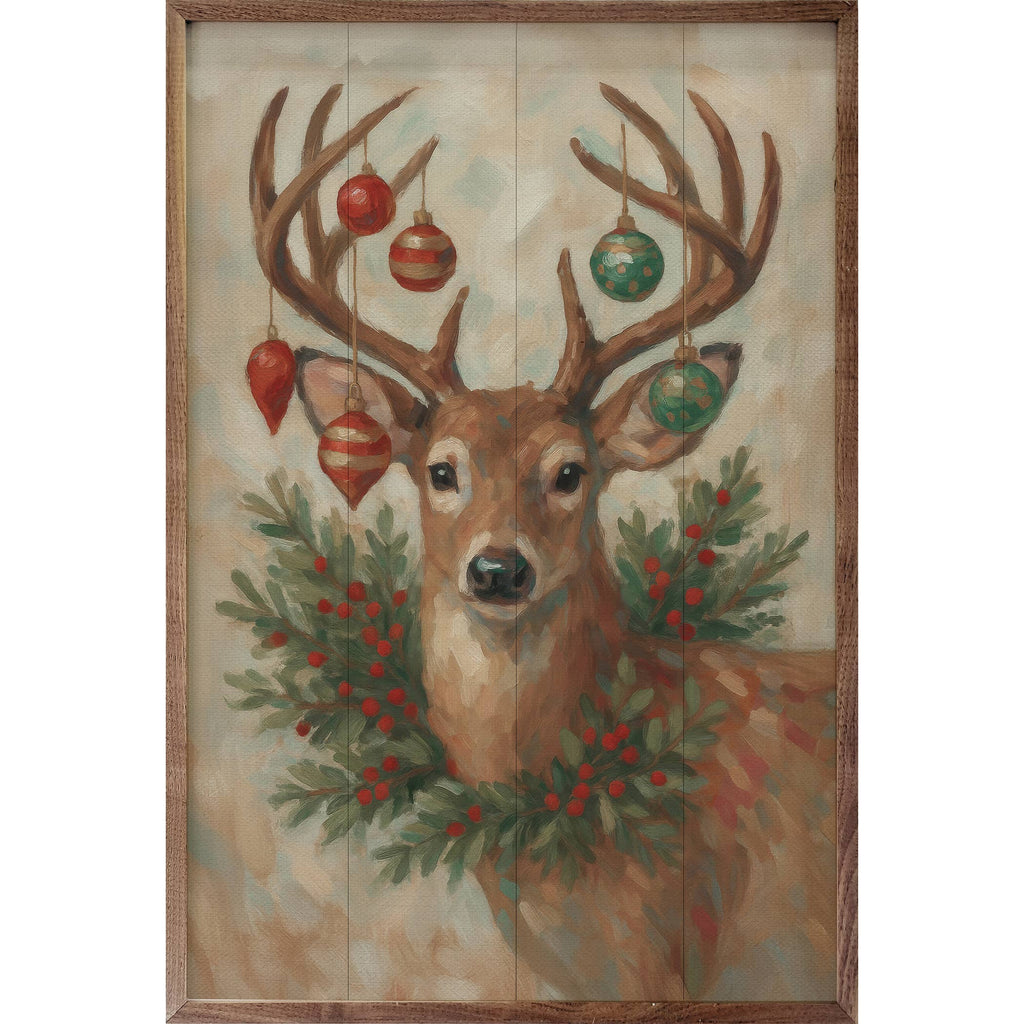Christmas Whitetail Deer With Wreath: 16x24