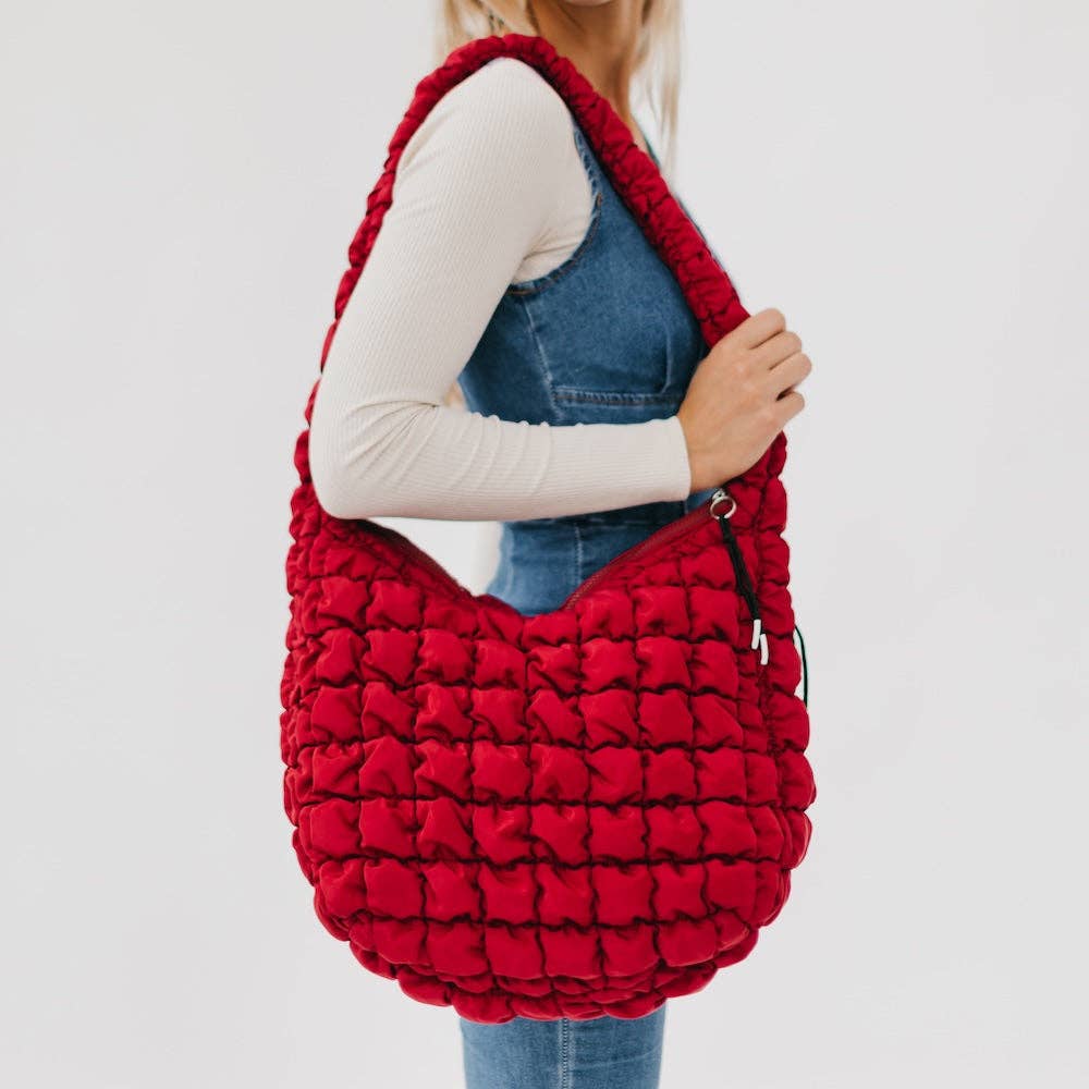 Carmen Quilted Hobo Tote Bag: Tan