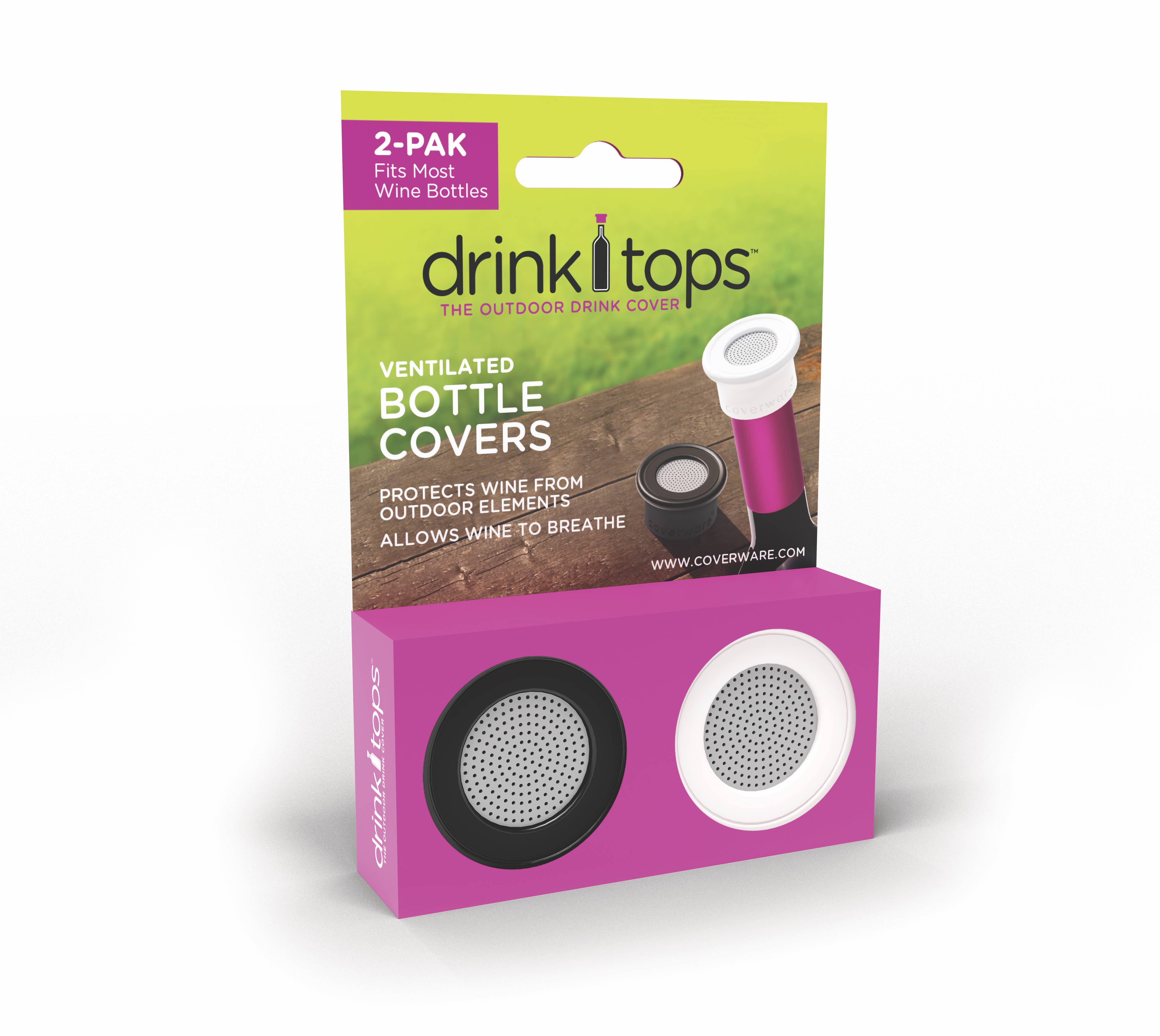 Drink Tops™ VENTILATED Bottle Covers - 2 PK: Black/White