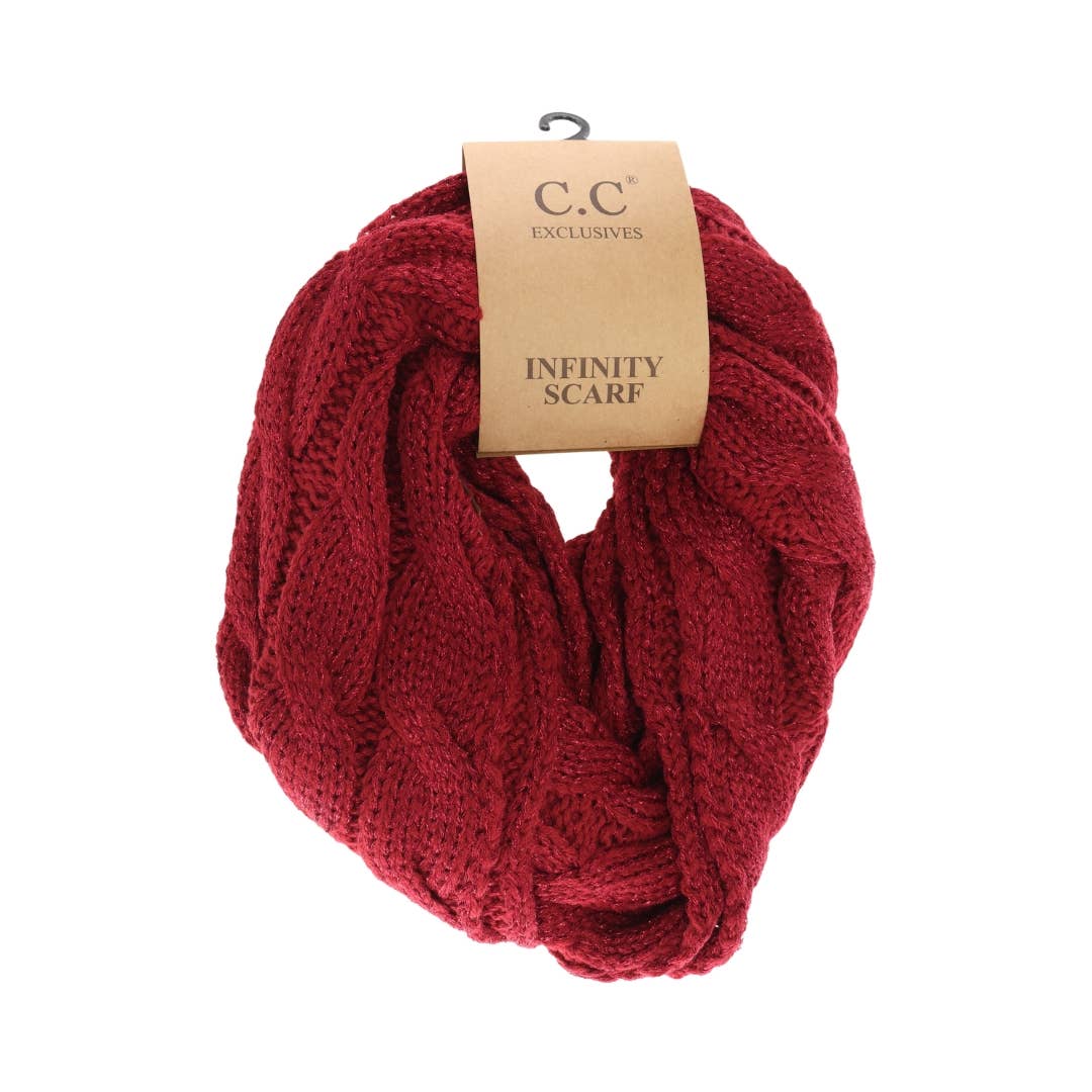 Metallic Cable Knit CC Infinity Scarf SF800MET: Metallic Ivory/Gold