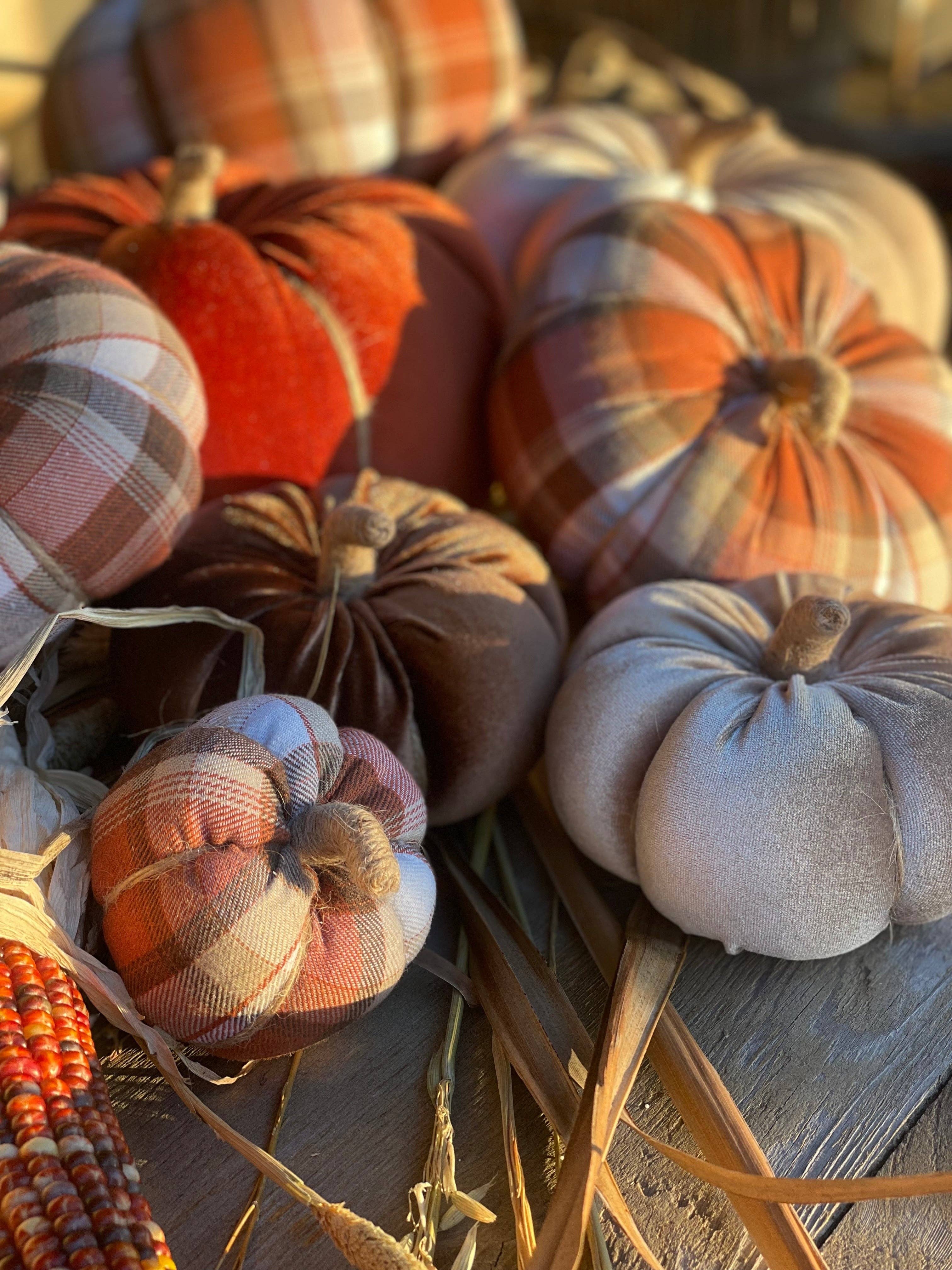 CF-3145 - Lrg. Autumn Plaid Fall Fabric Pumpkin