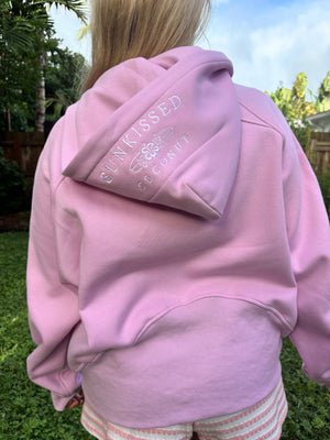 Pink Lavender  Pilates Detailed Waist Length Quarter Zip Hoodie:  Pink Lavender