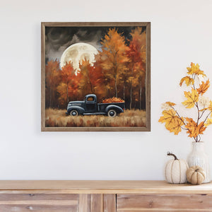 Black Truck With Fall Moon: 16 x 16 x 1.5