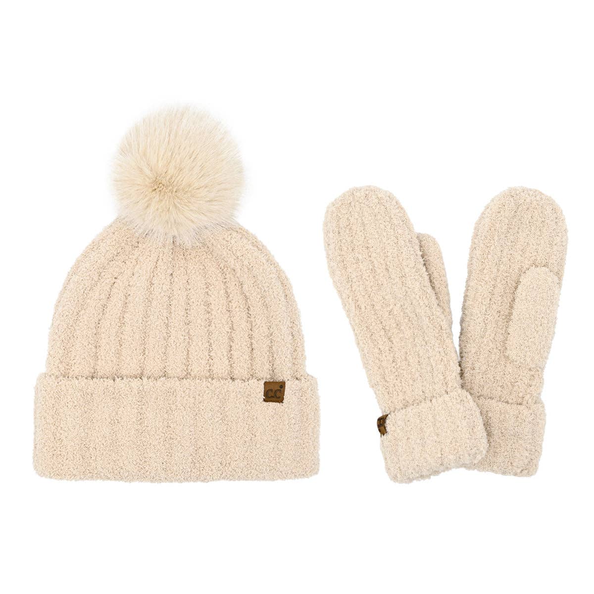 Cozy Yarn Hat and Mitten Set SEE0111: Taupe