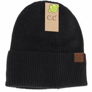 Unisex Soft Ribbed Cuff C.C Beanie HAT2075: Black