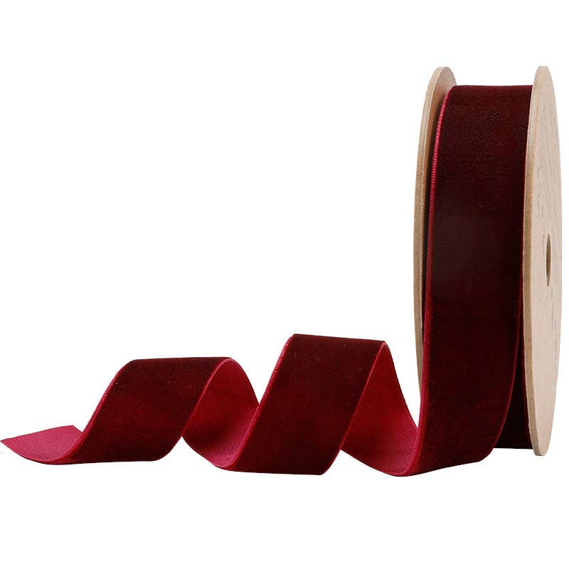 16 Colors | 1" Velvet Ribbon | 10 Yard Roll: Bordeaux