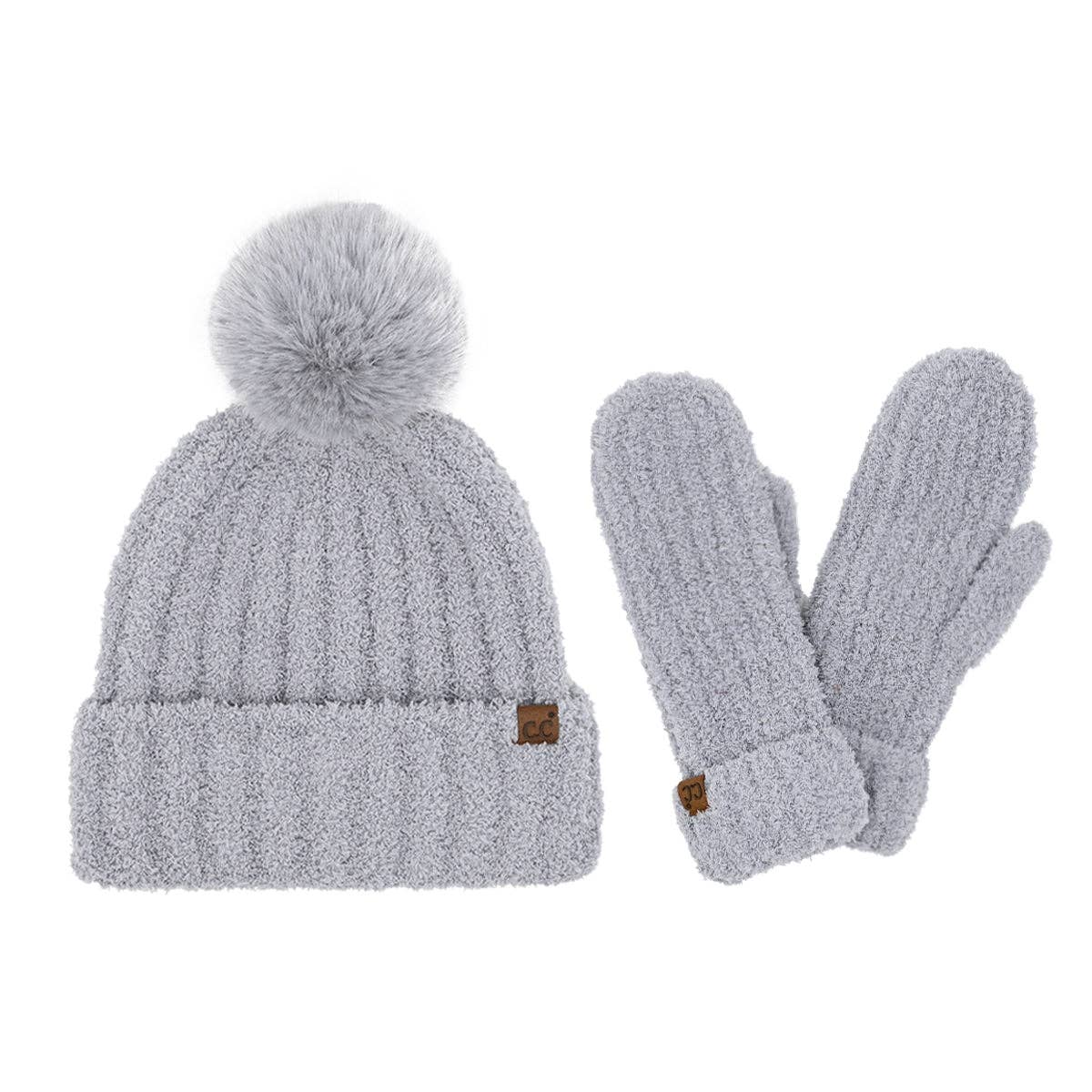 Cozy Yarn Hat and Mitten Set SEE0111: Taupe