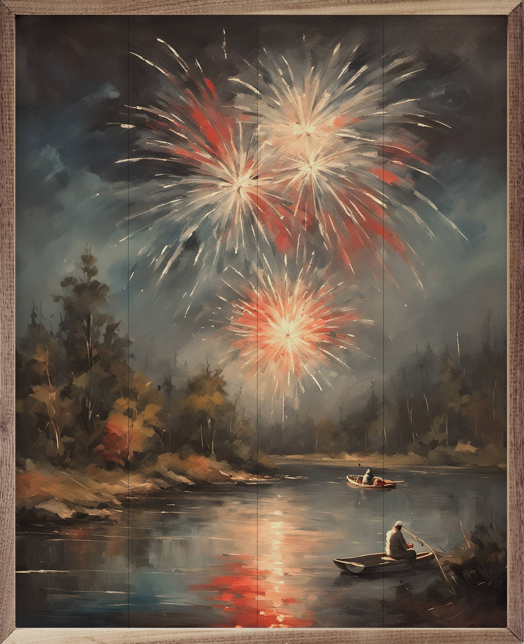 Fireworks North Over Lake: 16 x 20 x 1.5