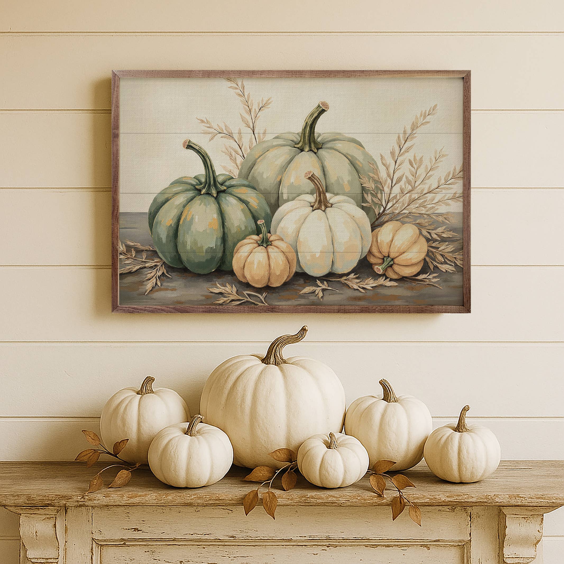 Pumpkins With Dried Leaves: 8x5