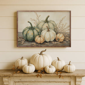 Pumpkins With Dried Leaves: 8x5