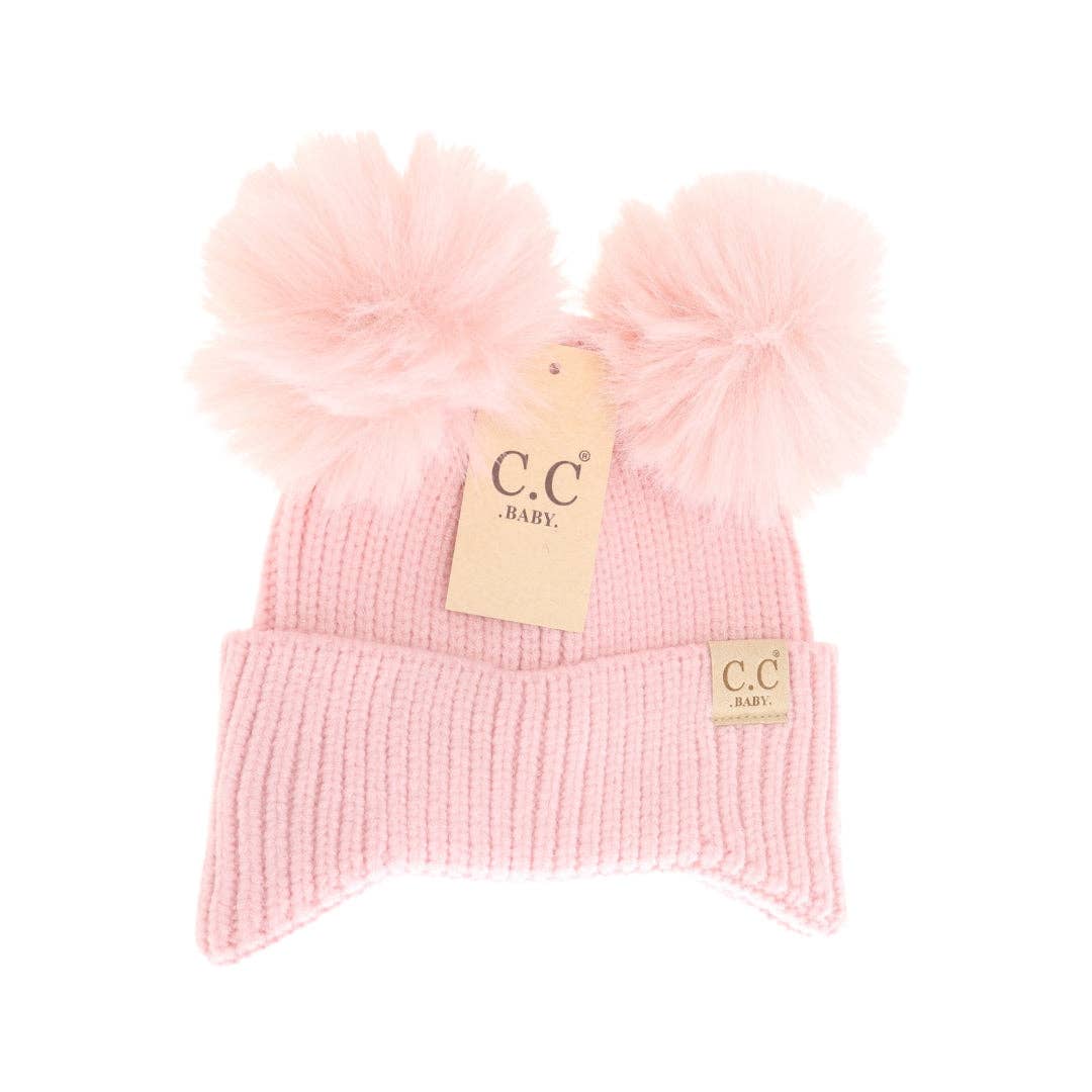 BABY Ear Flap Double Pom C.C Beanie BBHTC0078: Lavender