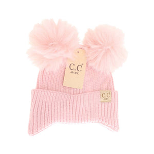BABY Ear Flap Double Pom C.C Beanie BBHTC0078: Lavender