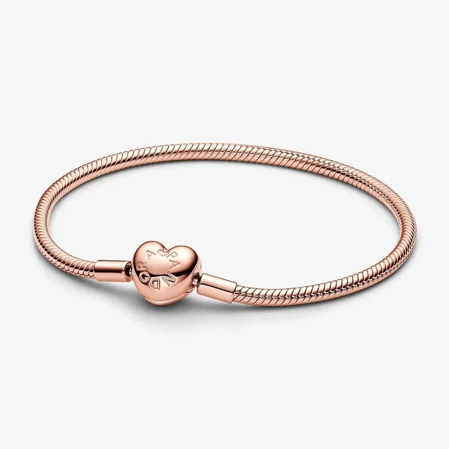 14k Rose Gold-plated Heart Clasp Snake Chain Bracelet - Pandora - 583050C00