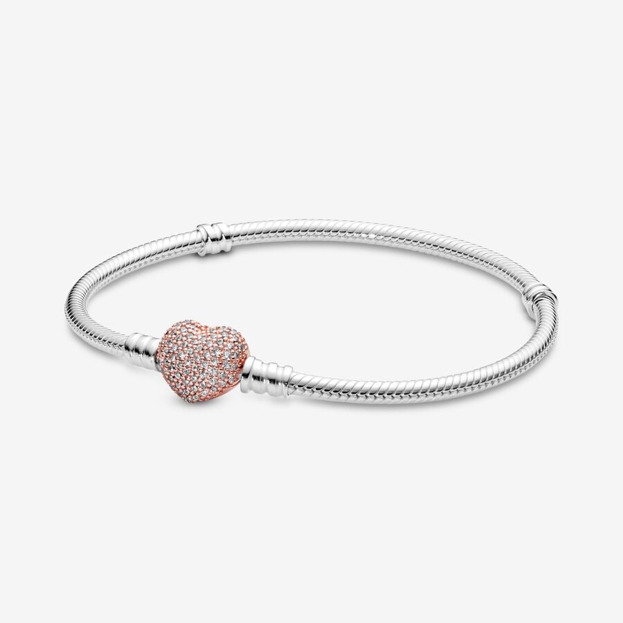 Pavé Heart Clasp Sterling Silver Bracelet - Pandora - 586292CZ