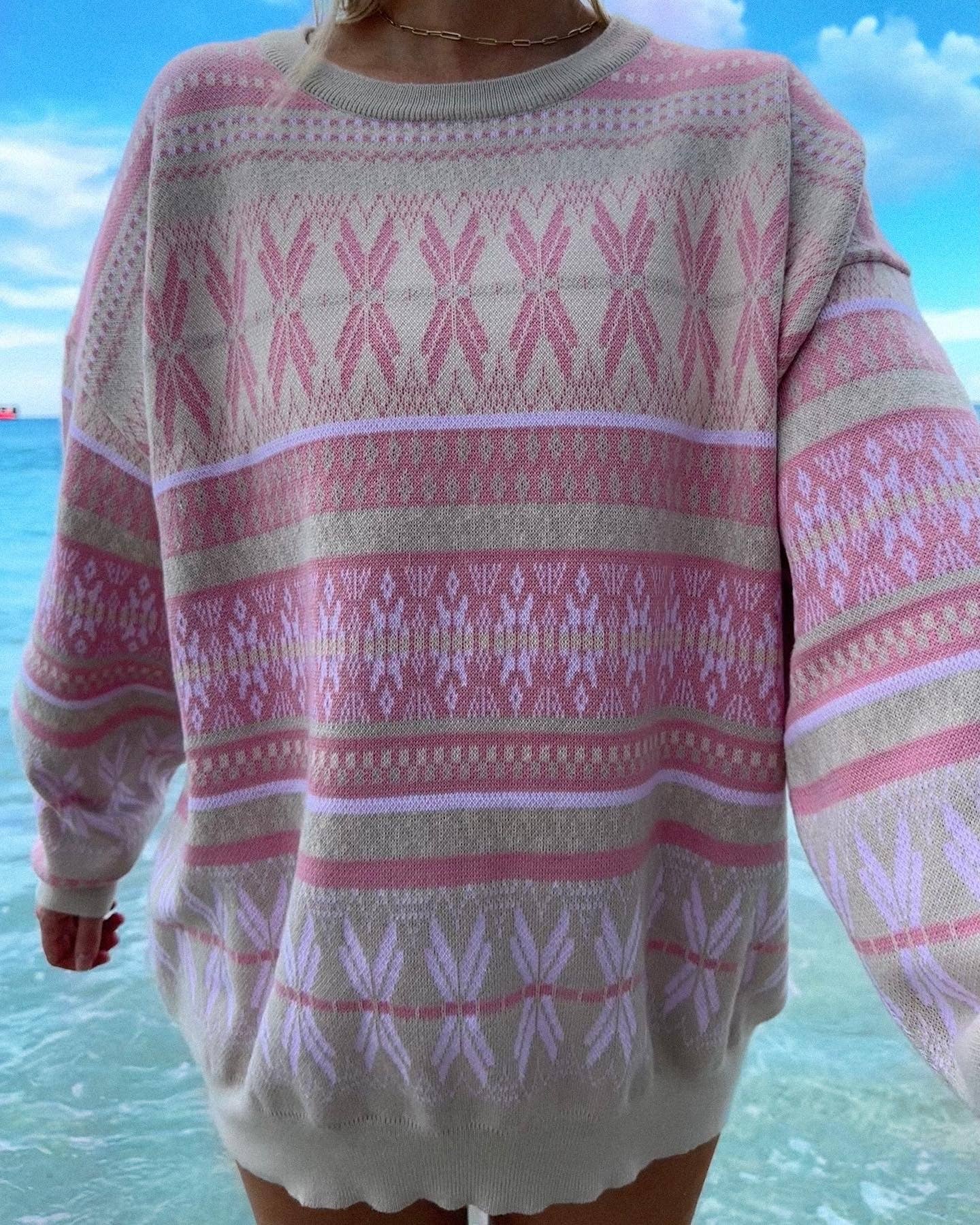 Aspen Ski Winter Sweater: Pink Snowflake