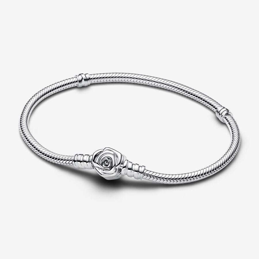 Rose in Bloom Clasp Snake Chain Bracelet - Pandora - 593211C00