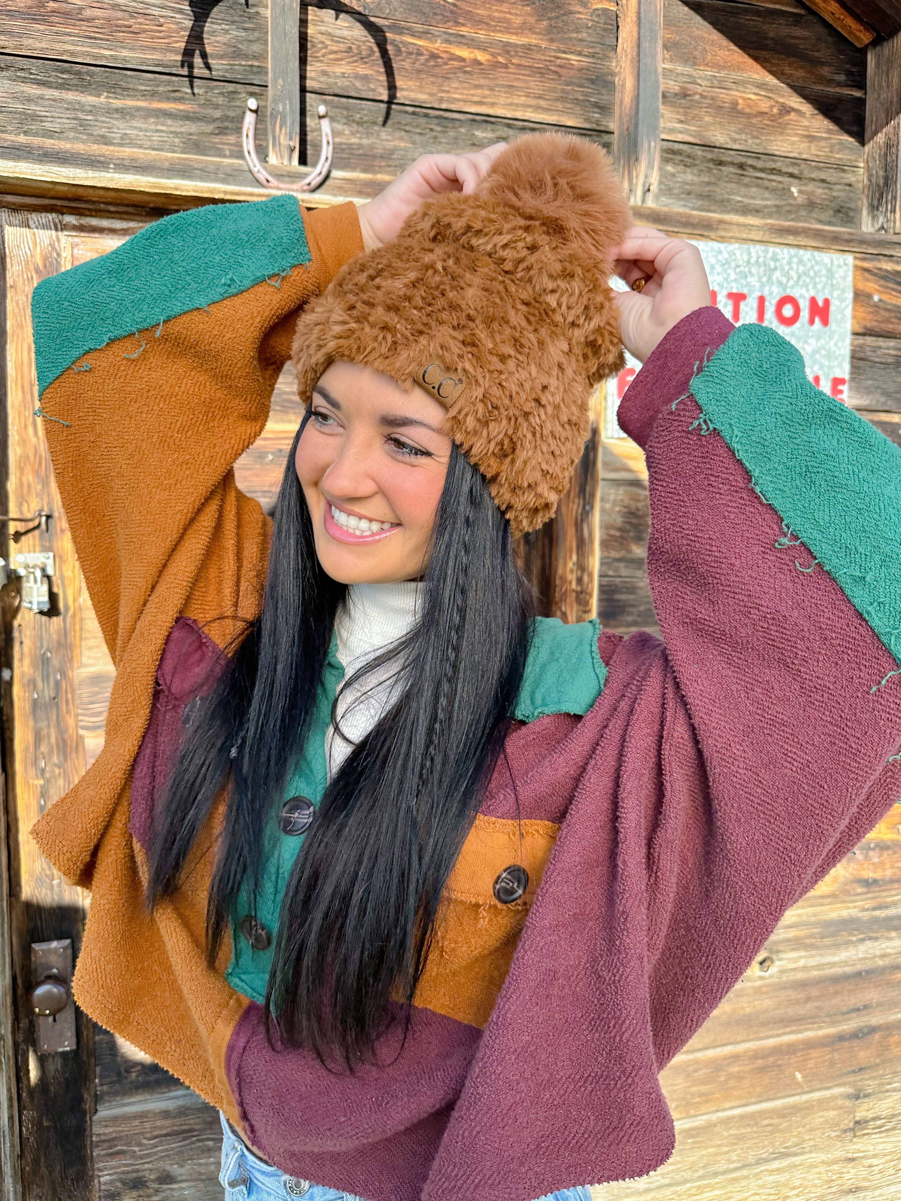 Allover Faux Fur Pom C.C Beanie HTE0004: Ivory