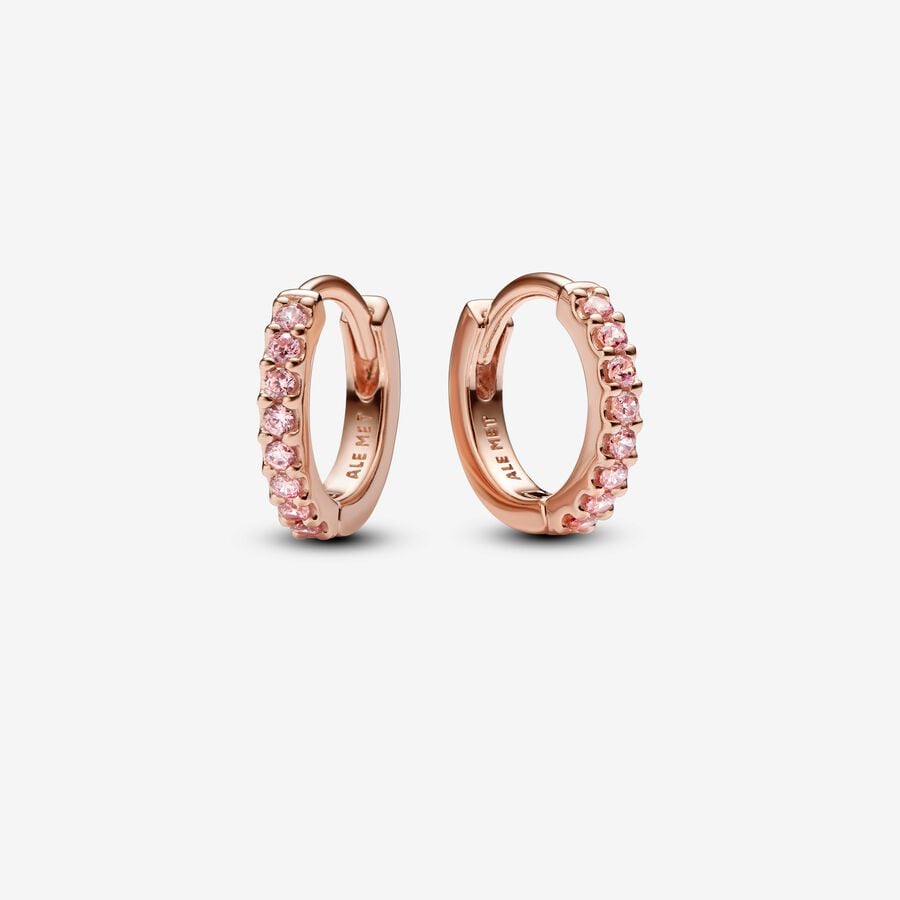 Spackling pave, huggy, hoop, earrings pink cz 14k rose played
