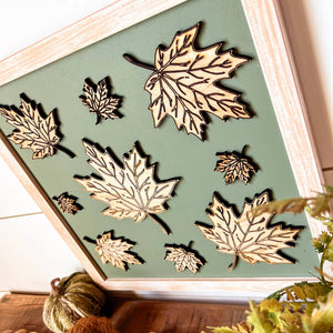 Fall Leaf Laser Cut Wood Sign - Square: Light Frame / 16x16 inches