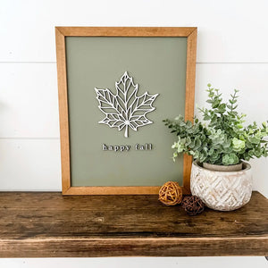 Happy Fall Leaf Sign: Leaf With Inner Pieces