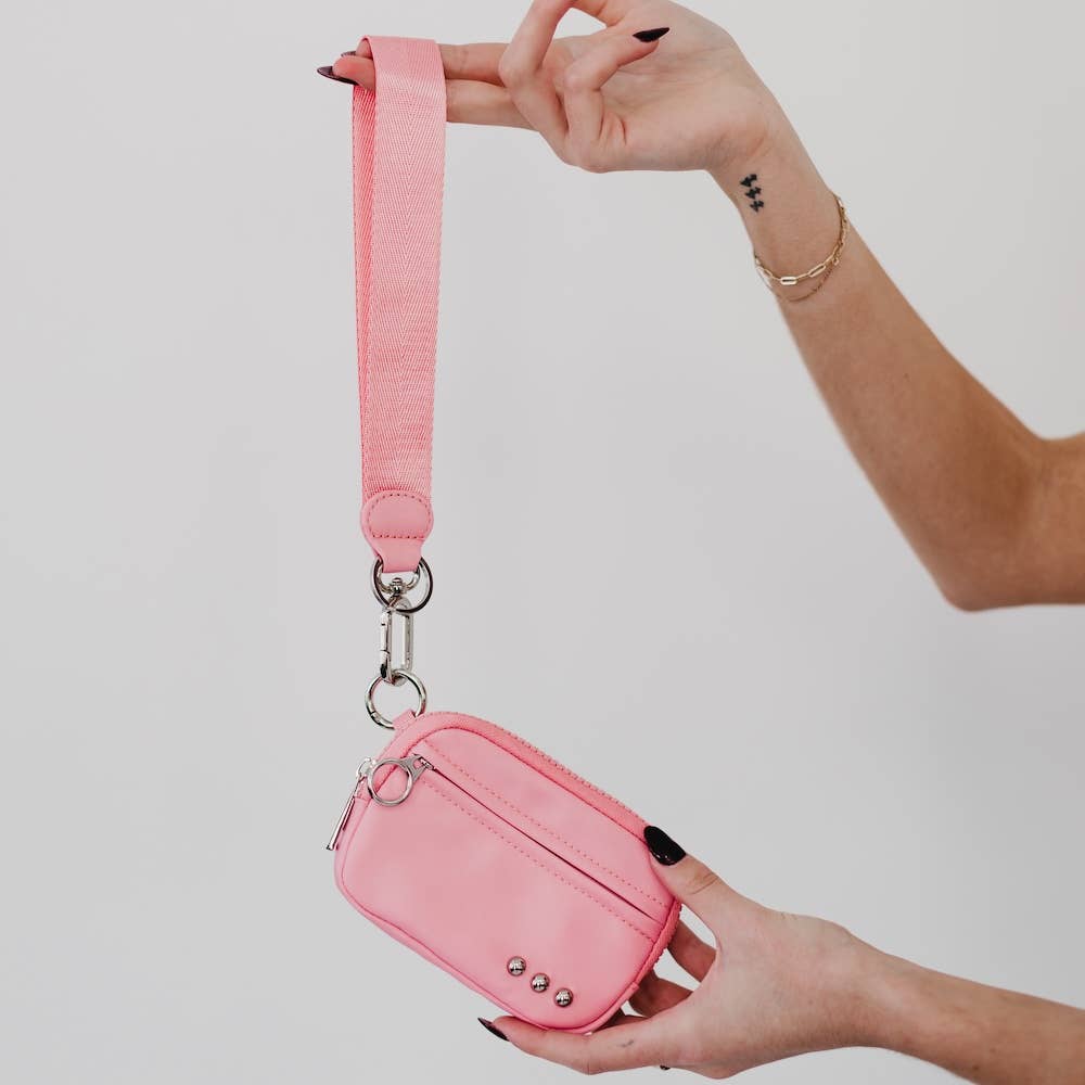 Nelly Nylon Card Wallet Wristlet: Bubblegum Pink