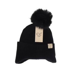 KIDS Ear Flap Double Pom C.C Beanie KDHTC0078: NEW-Sage