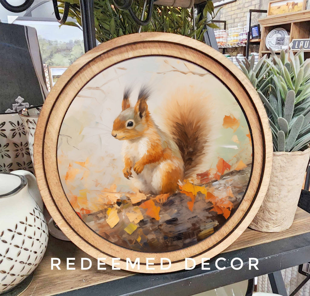 8" Round Fall Squirrel Art
