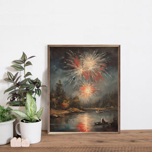 Fireworks North Over Lake: 8 x 10 x 1.5