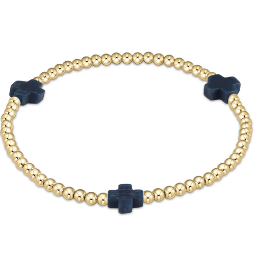 enewton - 6.25" Signature Cross Gold Pattern 3mm Bead Bracelet - navy