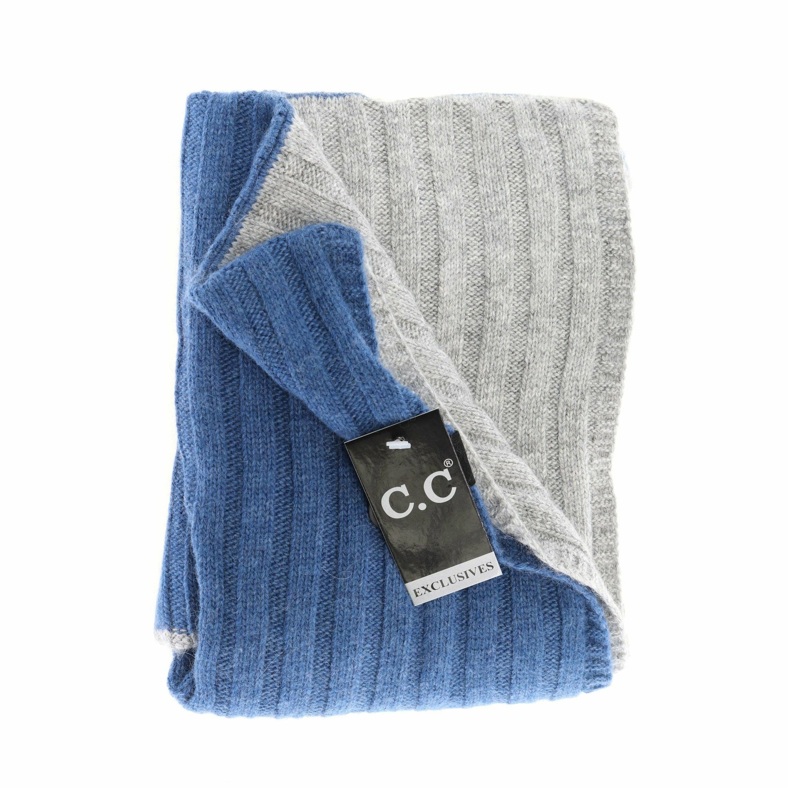 CC Exclusive-Black Label Two Tone Ribbed Knit Infinity Scarv: Black/Grey