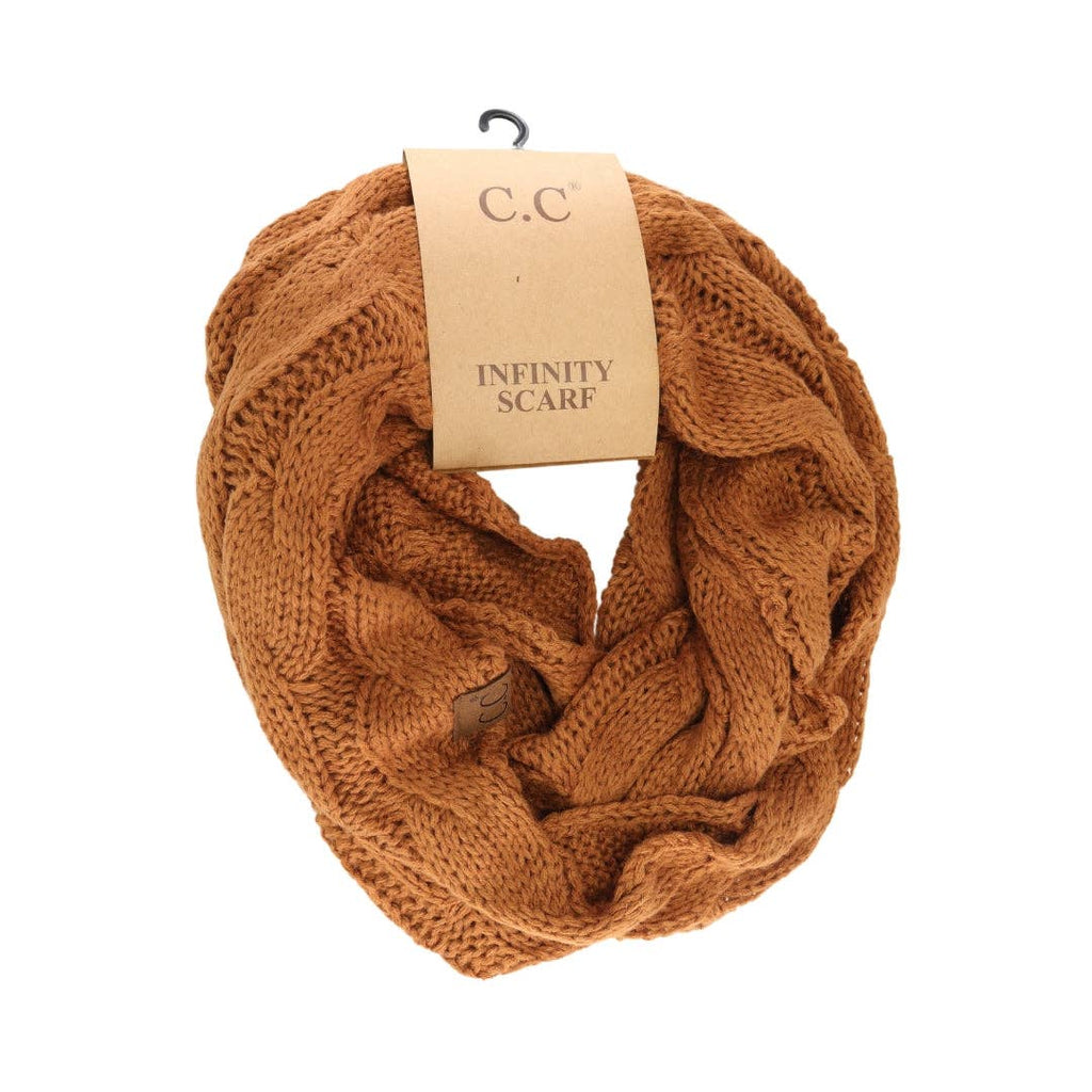 Solid Cable Knit CC Infinity Scarf SF800: Clay