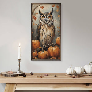 Owl With Pumpkins: 8 x 16 x 1.5