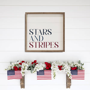 Stars And Stripes Words White: 8 x 8 x 1.5