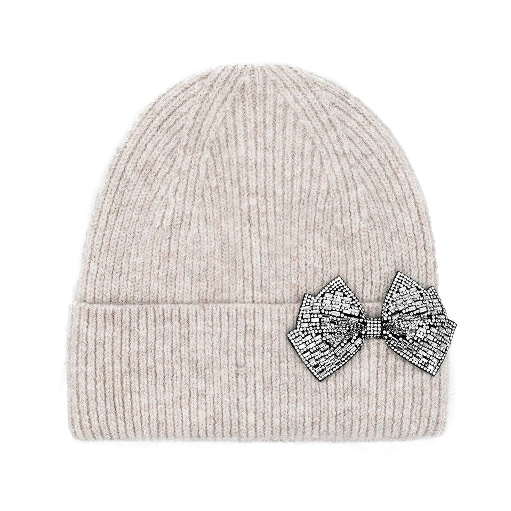 Rhinestone Bow Cuff C.C Beanie HTE0151: Oatmeal