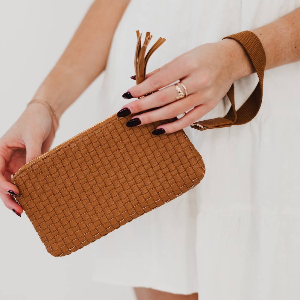 Emma Woven Clutch Wristlet: Brown