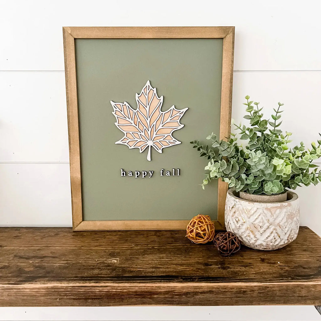 Happy Fall Leaf Sign: Leaf With Inner Pieces