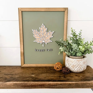 Happy Fall Leaf Sign: Leaf With Inner Pieces