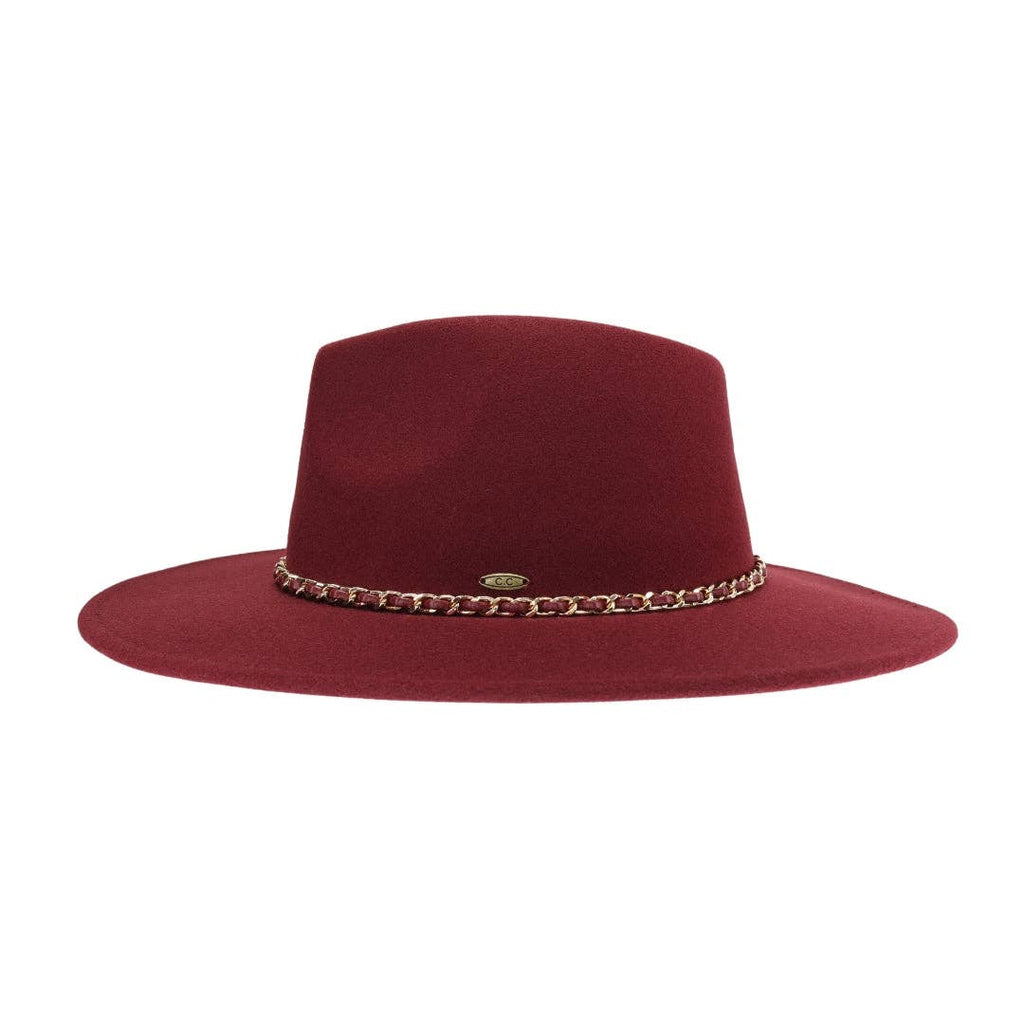 Chain Trim Band C.C Vegan Fabric Hat VFE0003: Burgundy