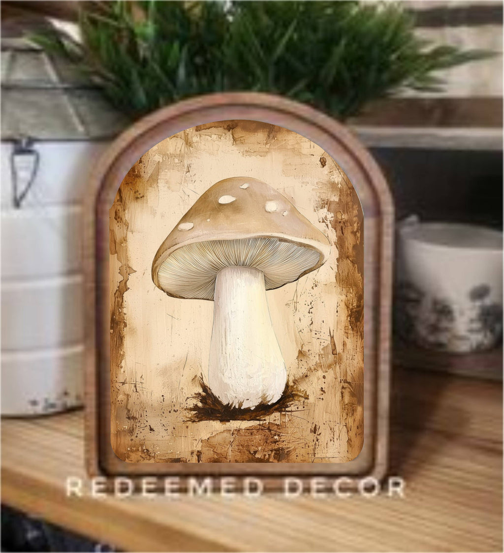 Arch Top Mushroom Framed Art  : 6x8"