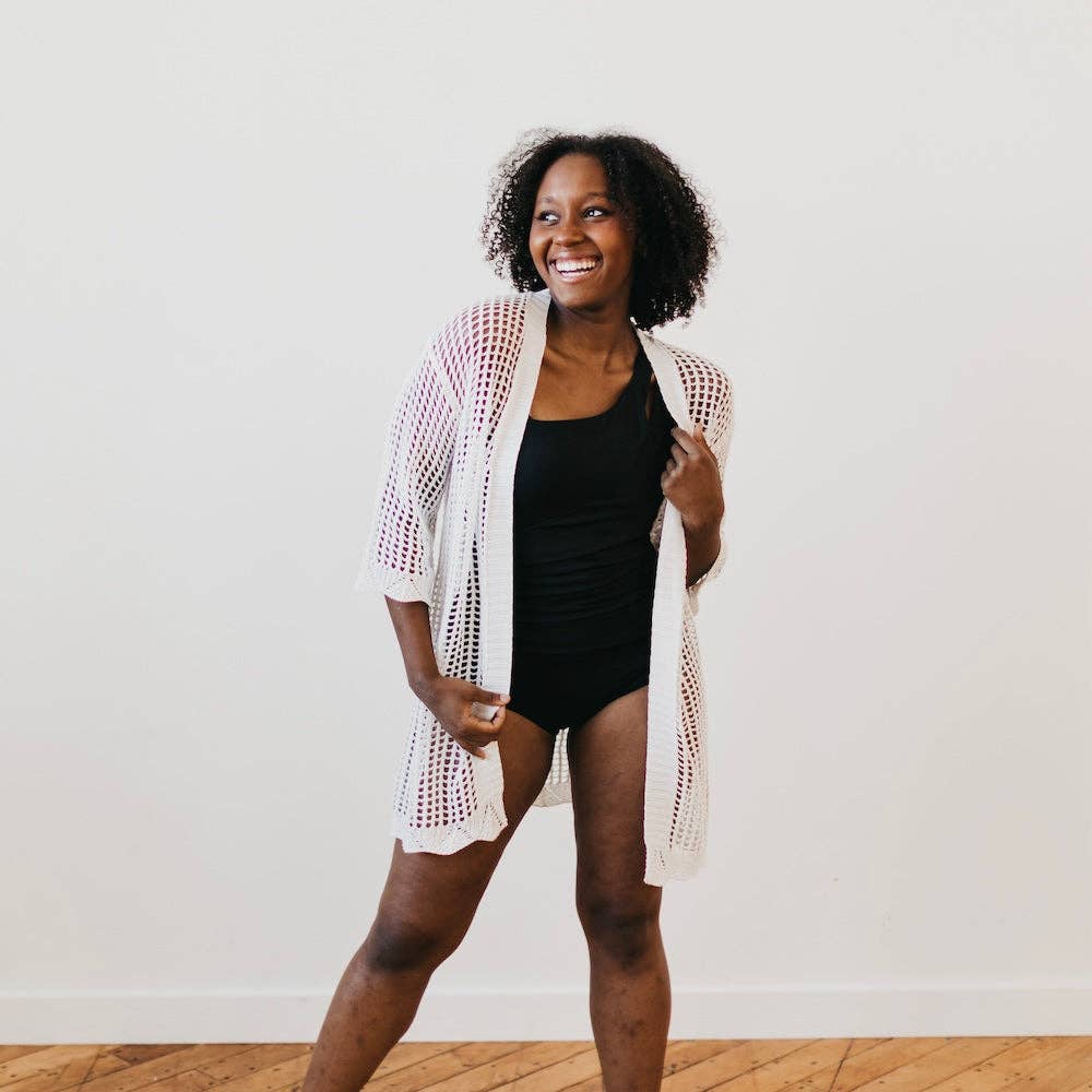 Coastal Views Crochet Tie Kimono: White