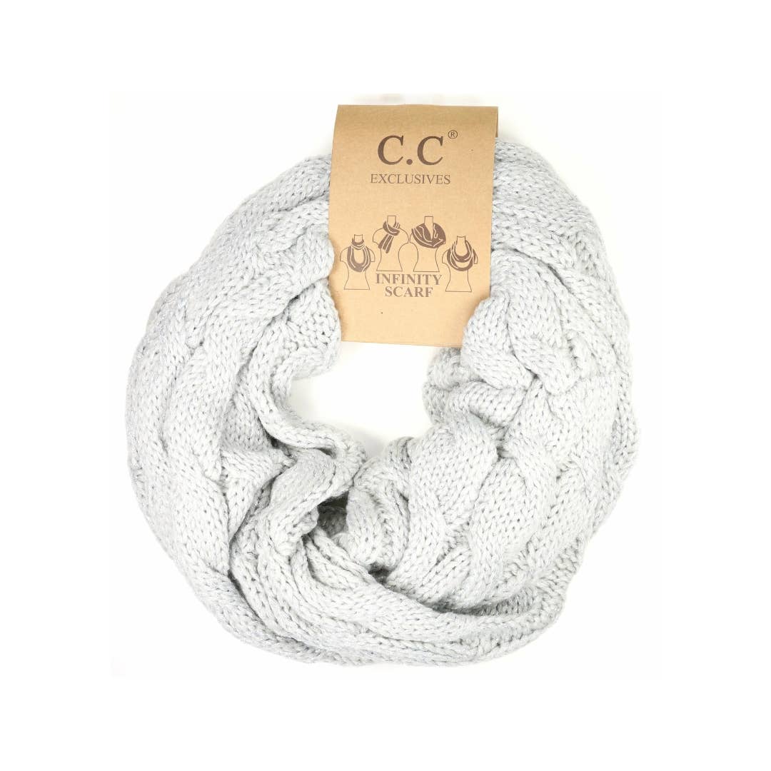 Metallic Cable Knit CC Infinity Scarf SF800MET: Metallic Red