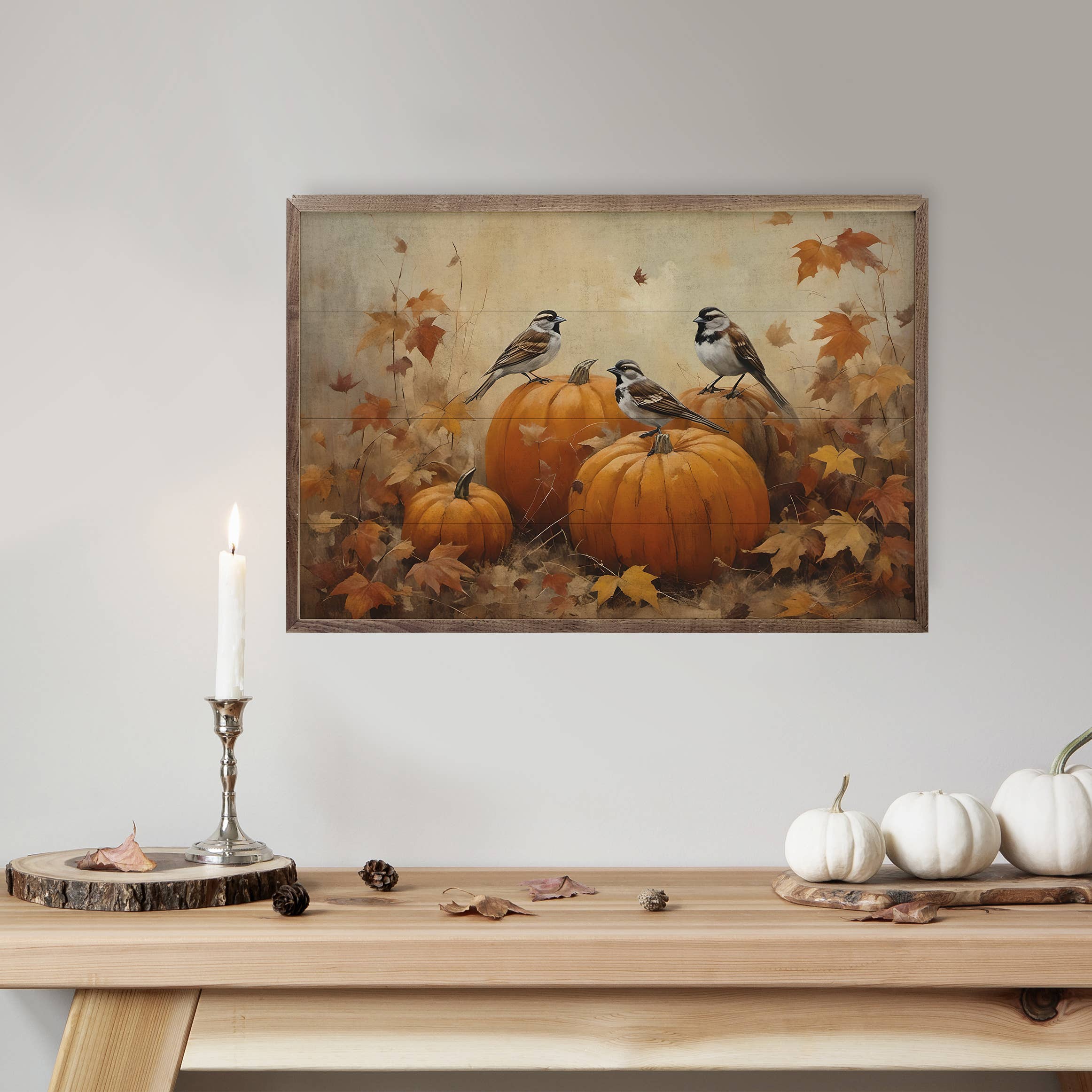 Sparrows On Pumpkins: 8 x 5 x 1.5
