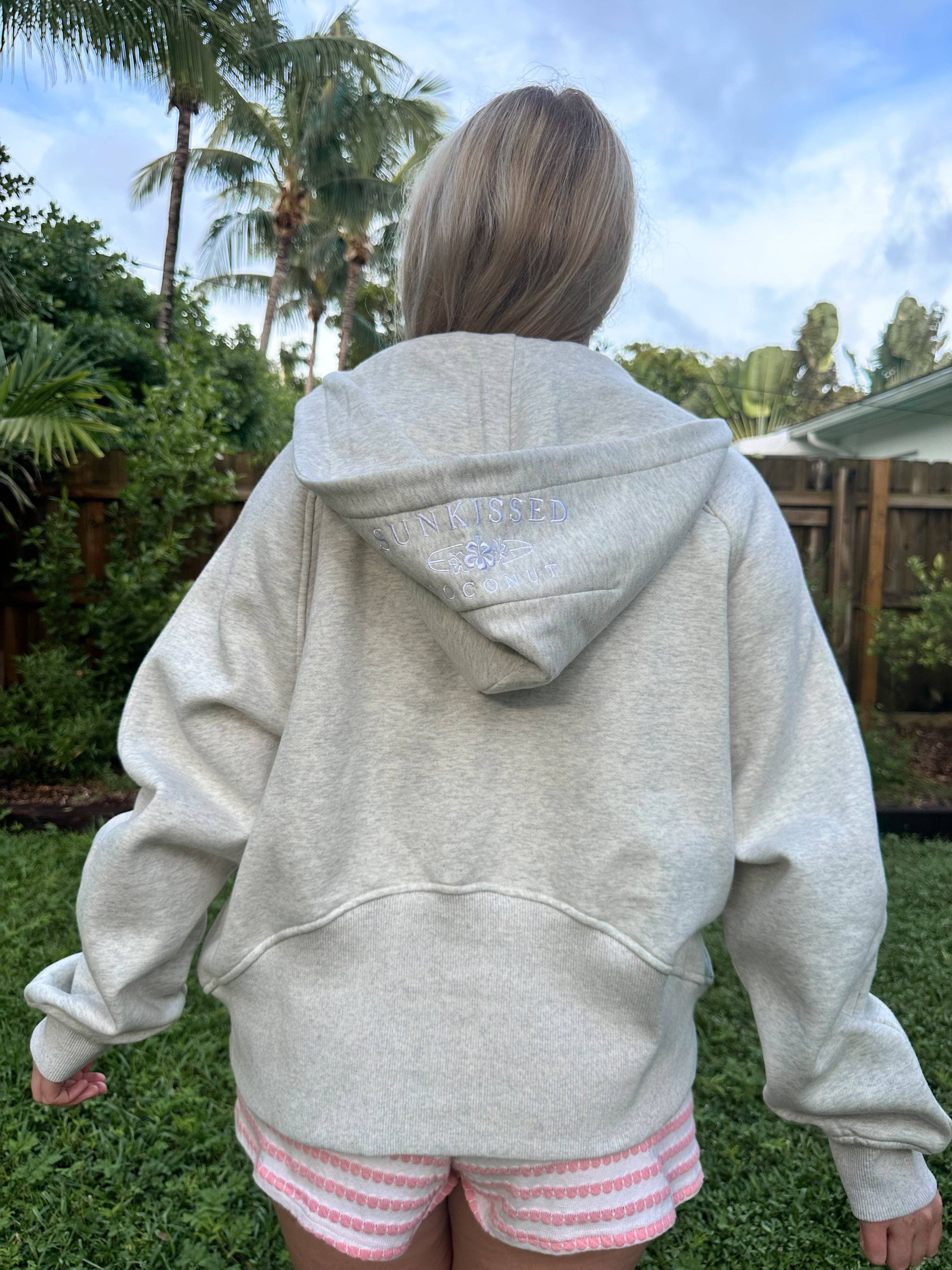 Salty Grey Pilates Detailed Waist Length Quarter Zip Hoodie: Salty Grey