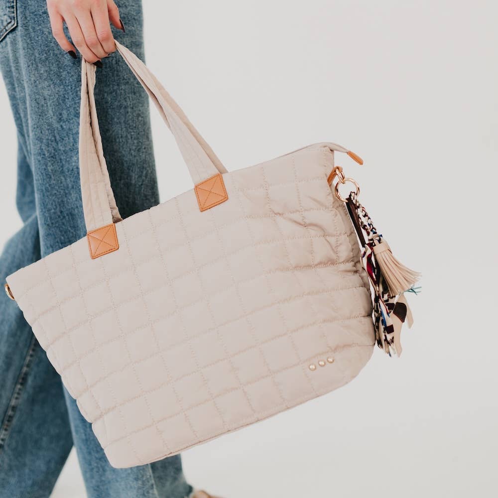 Day Dreamer Quilted Tote Bag: Tan
