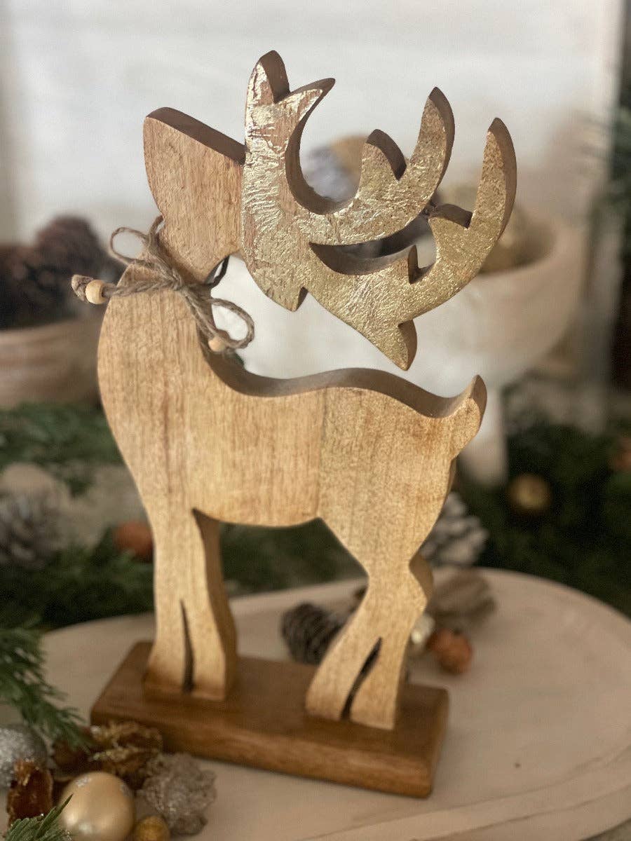 CL-2446 - Small Glitzy Wooden Christmas Deer