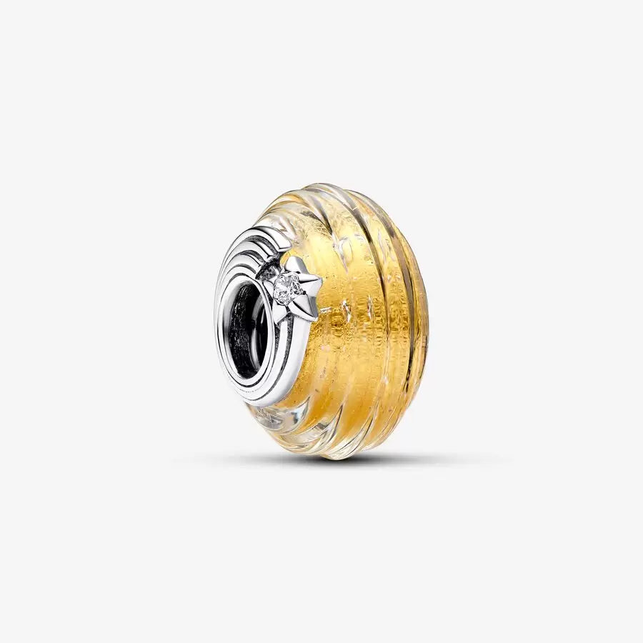 Shooting Star Grooved Murano Glass Charm, 24k gold foil - Pandora - 792982C01