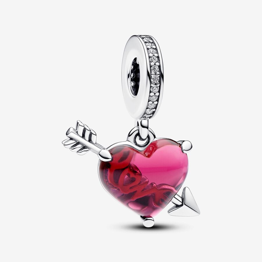 Red Heart & Arrow Murano Glass Dangle Charm - Pandora - 793085C01