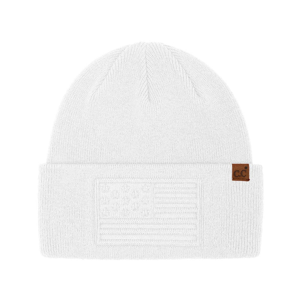 Unisex Embossed 3D American Flag C.C Beanie HTC0119: White