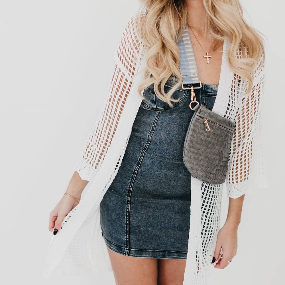 Coastal Views Crochet Tie Kimono: Black